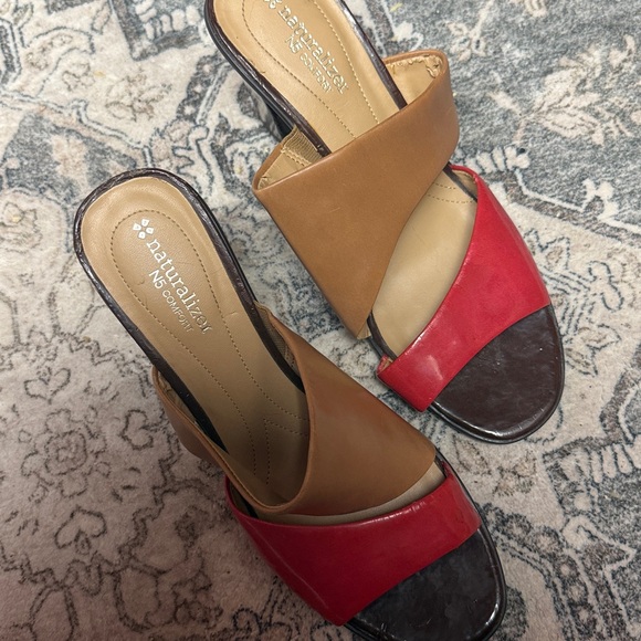 Naturalizer Red and Brown Heeled Sandals - Picture 4 of 7